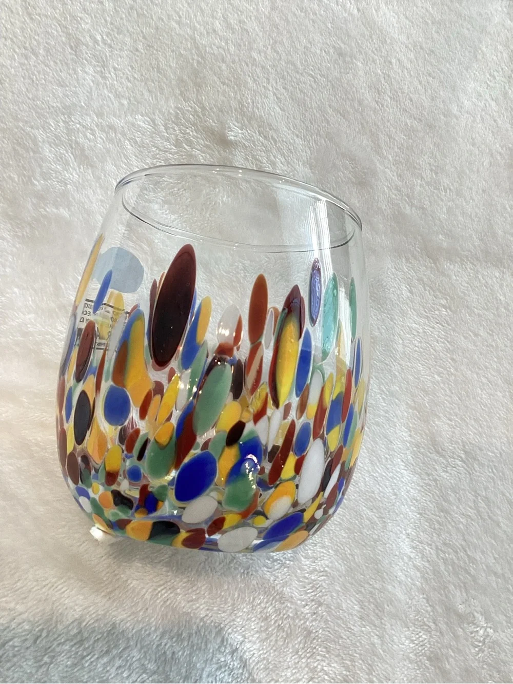 🇮🇹Murano Crystal Stemless Wine Glasses Set of 2 New Colorful Confetti Hand Made